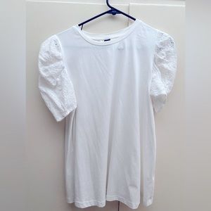 White Cotton Maternity Top with embroidery sleeves